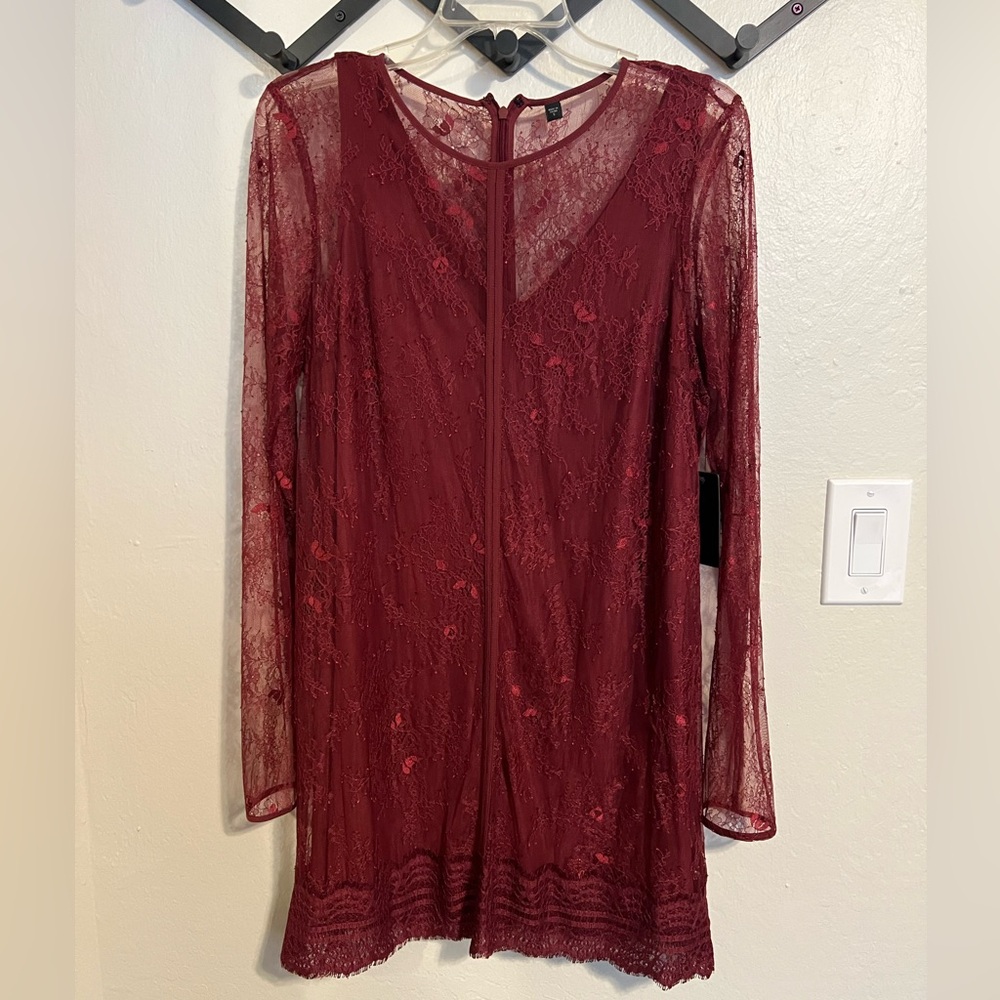 NWT ❗️Guess Red Lace Long Sleeve Dress